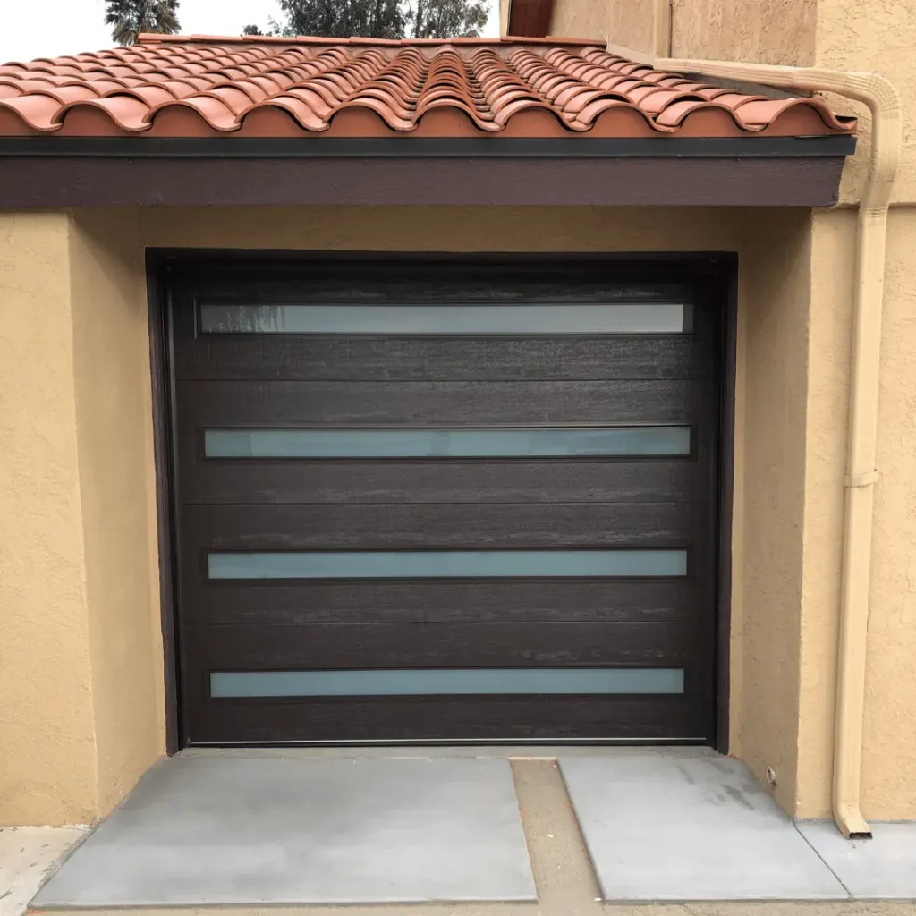 Stylish dual garage doors with modern glass panel design