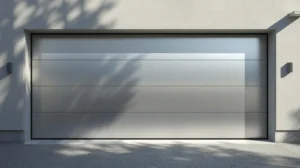 Modern steel garage door exterior close up