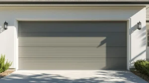 Clean gray garage door with horizontal panels