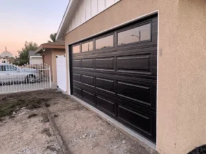 Modern garage door enhances home exterior.
