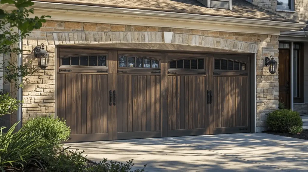 Brown carriage style garage door exterior