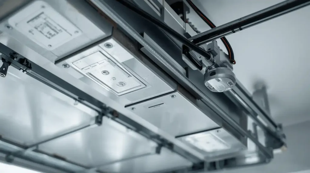 Automatic garage door opener mechanism close up