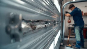 Damaged garage door panel repair work