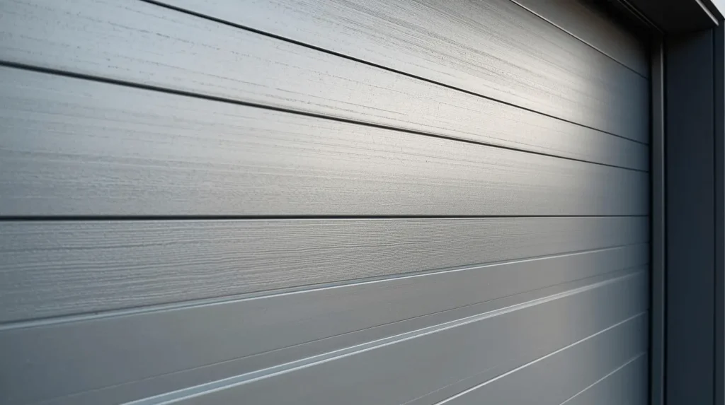 Modern steel garage door close up