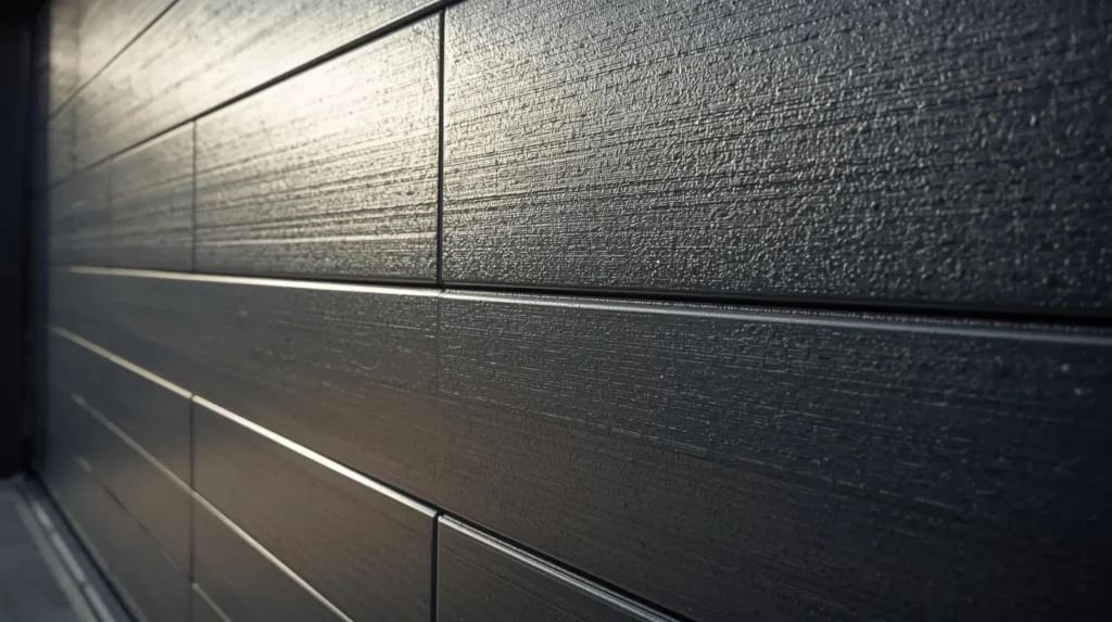 Horizontal paneled residential garage door texture