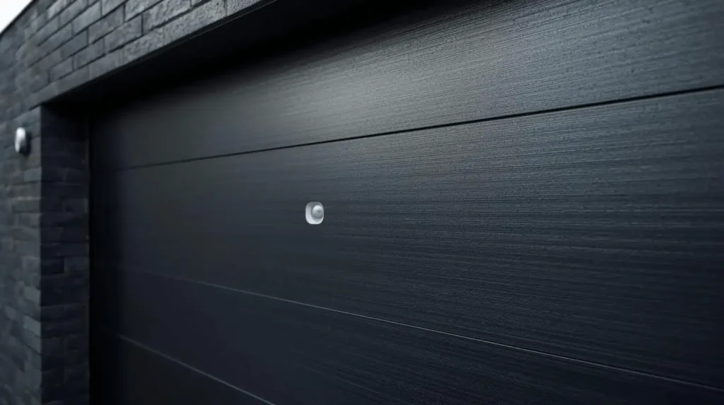 Black modern garage door with sensor