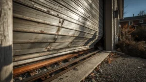 Garage door off track with rusty rail