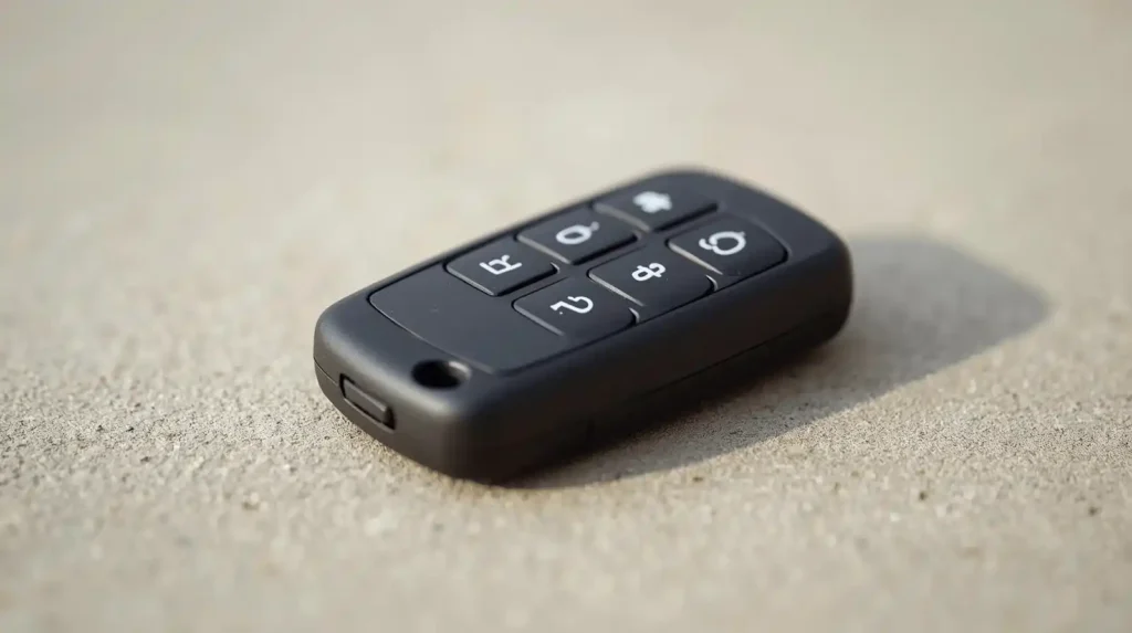 Garage key fob on surface