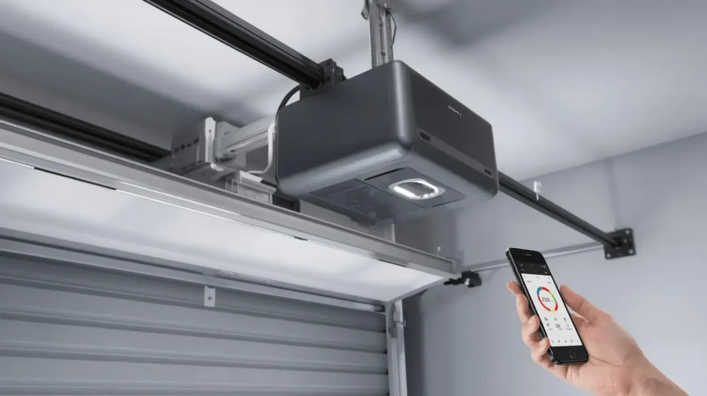 Smart garage door opener with mobile control.