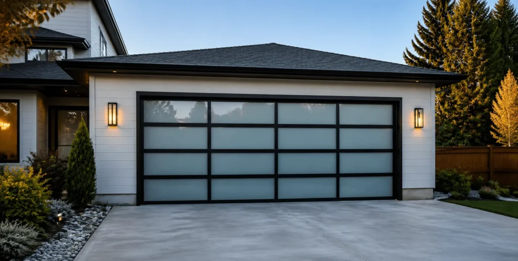 Modern glass panel garage door exterior
