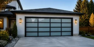 Modern glass panel garage door exterior