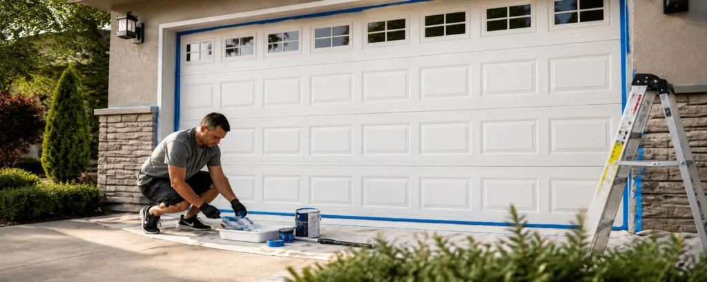 Homeowner getting ready to paint garage door
