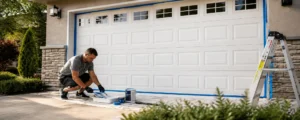 Homeowner getting ready to paint garage door