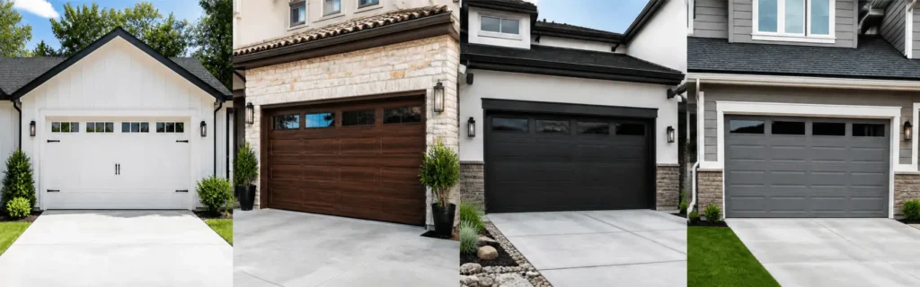 Multiple modern garage door styles displayed