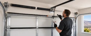 Garage Door Technician Inspecting Springs